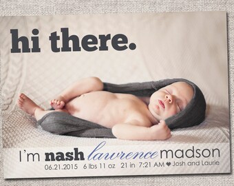 Birth announcement, baby boy announcement, baby girl announcement, baby announcement, modern birth announcement, printable (Hi there)