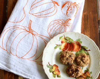 Tea Towel - Screen Printed Flour Sack Towel - Absorbent Kitchen Towel - Handmade - Pumpkin - squash - Dish Towel - Soft Eco Friendly Cotton