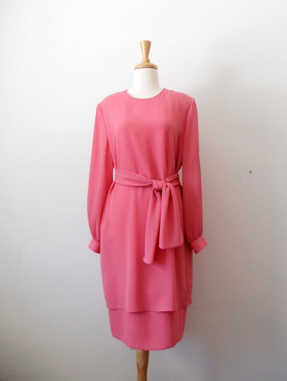 Vintage 1980's Sheer Chiffon Pink Flowy Layer Dress Size