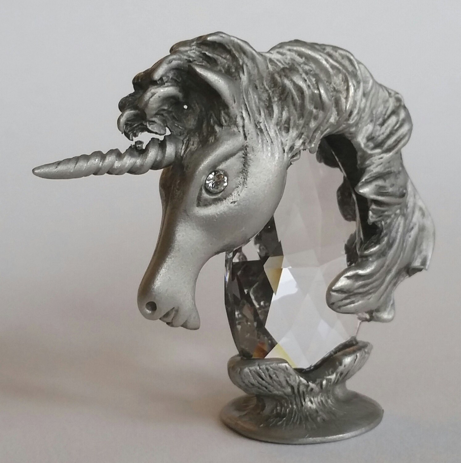 Pewter Unicorn Head Miniature Handcrafted Using Swarovski