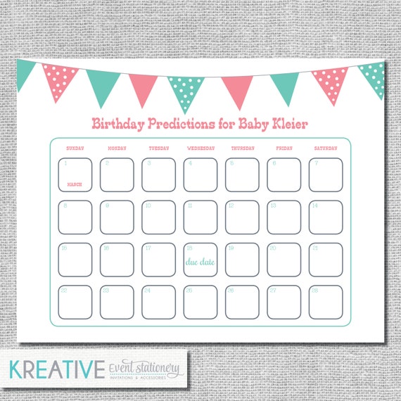 Baby Birthday Prediction Calendar BabyQ Theme Baby by kreativees