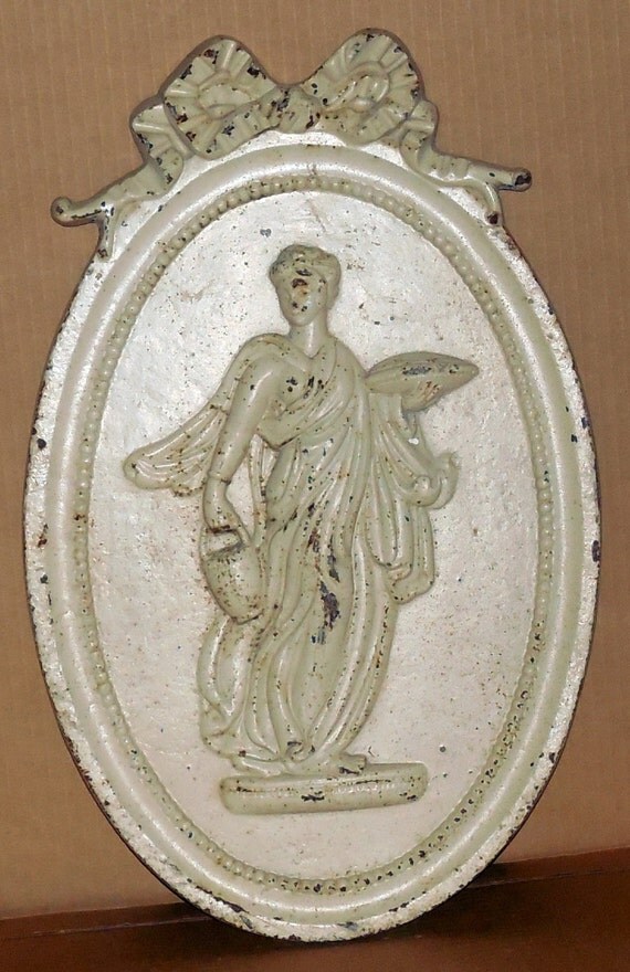 Vintage Cast Iron Art Deco Figural Wall Hanging Garden Art