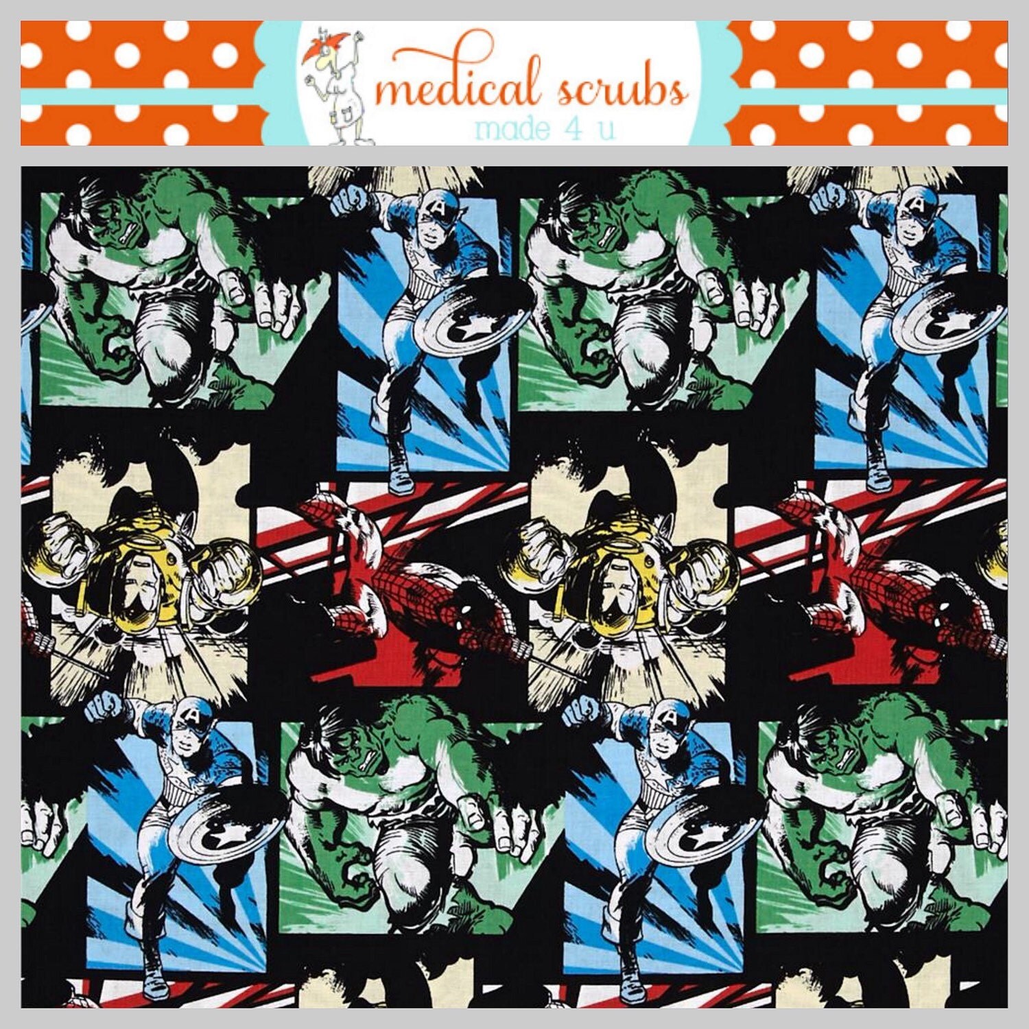 Marvel comic evil eye medical scrub top vet by Medicalscrubsmade4u