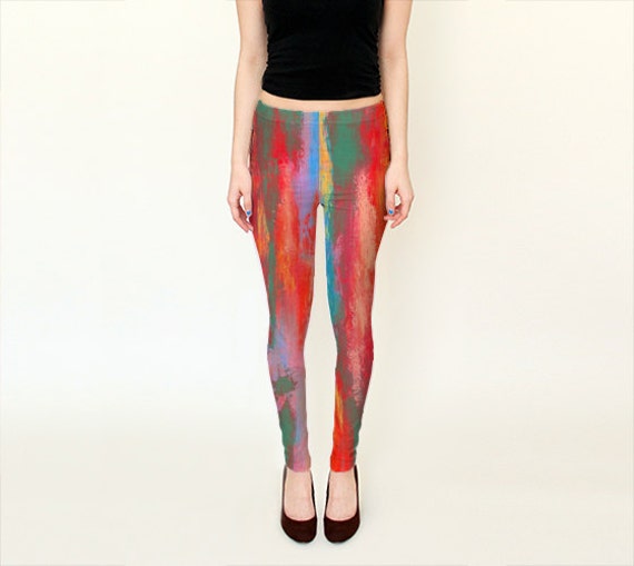 Yoga Leggings Bright Color Leggings Pink Orange by LizMosLoft