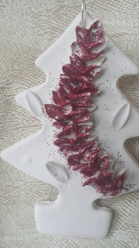 Items similar to White and Red Sparkle Christmas Tree Ornament on Etsy