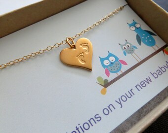 Pregnancy gift, Baby footprint necklace, new mother to be, push present, heart necklace, baby shower gift, expecting mom
