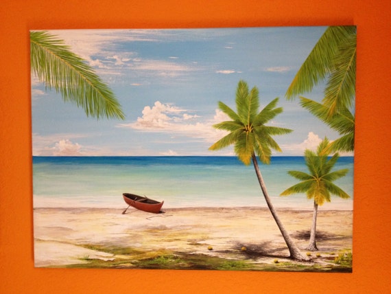 Items similar to Beach Scene Acrylic Landscape Painting on Etsy