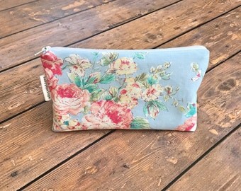 Pencil Case/Cosmetic Bag/ Gadget Case - Blue Floral