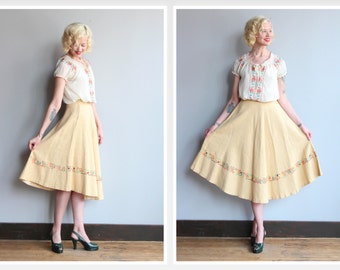 1940s Skirt // Sol de Verano Skirt // vintage 40s embroidered circle skirt