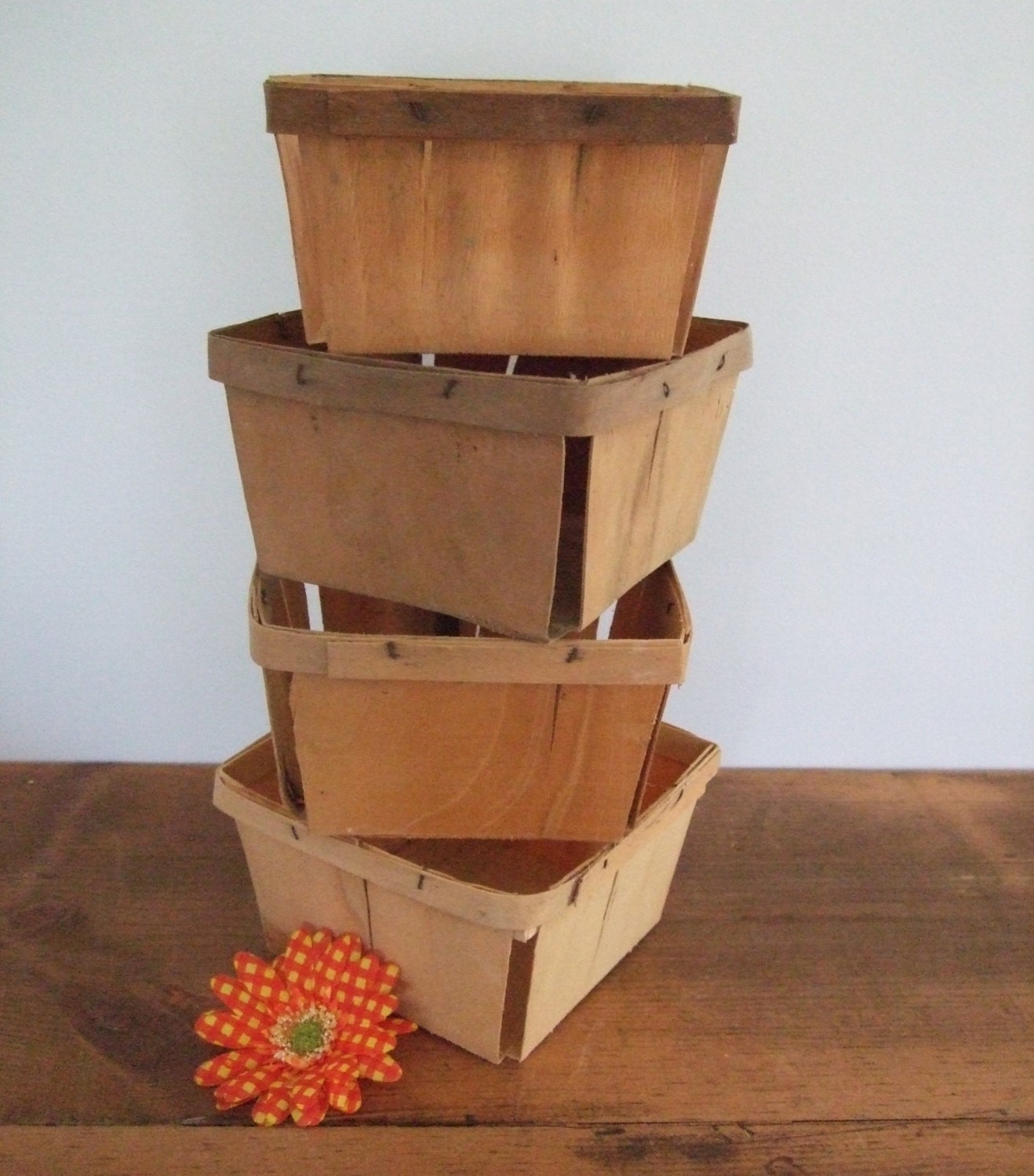 Vintage Wooden Berry Boxes Set of 4 Quart Size