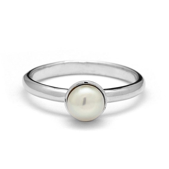 Classic Polished Pearl Engagement Ring in White by JulietAndOliver