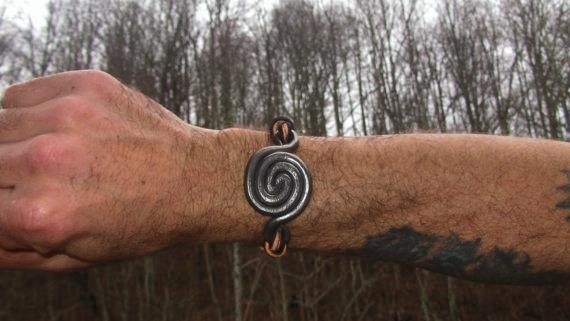 Hand Forged Iron Spiral Bracelet Mens or Large