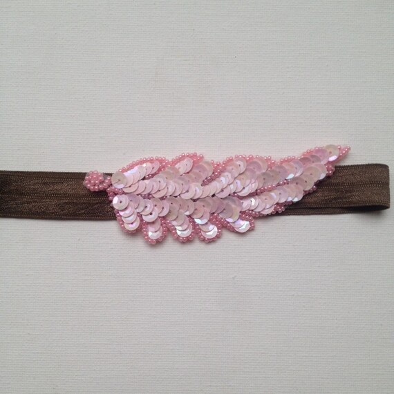 Items similar to Beaded Vintage Applique Headband in Pink & Forest