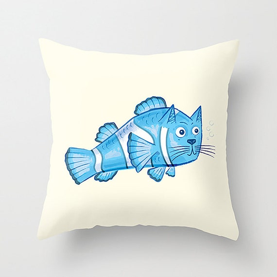 Catfish - illustrated Cushion / Throw Pillow Cover (16" x 16") by Oliver Lake