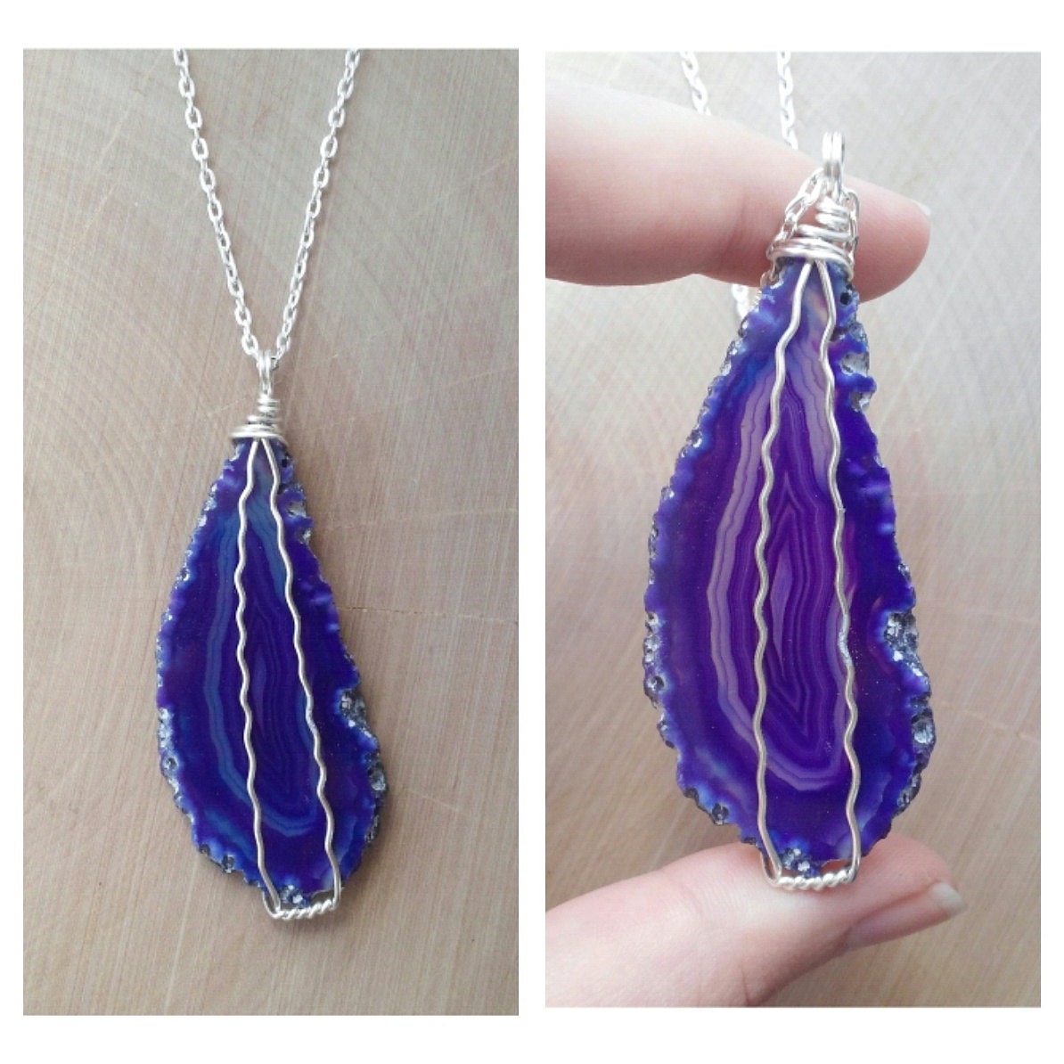 Wire Wrapped Agate Slice Necklace by DrunkenMermaid on Etsy