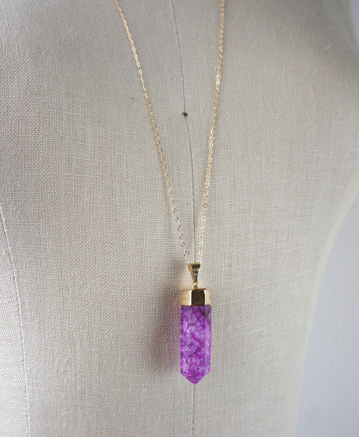Bright Pink Crystal Quartz Pendant Necklace by TheLionsDenStudio
