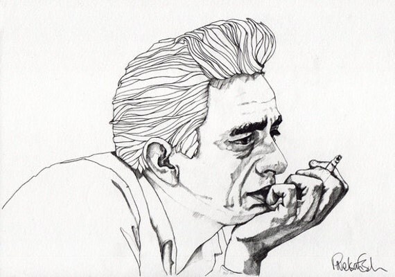 Items similar to JOHNNY CASH - Original Signed Paul Nelson-Esch Drawing ...