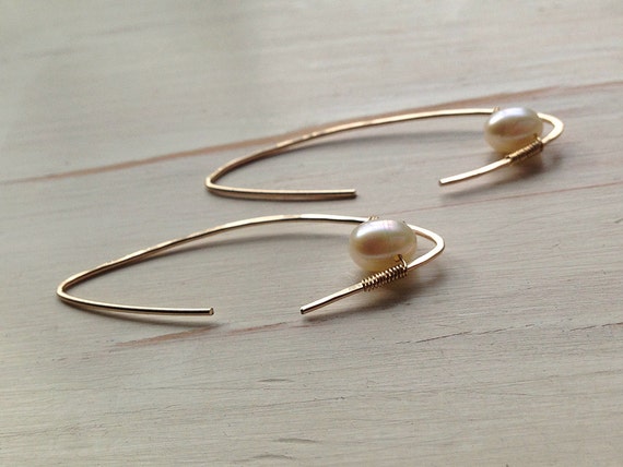 Pearl Earrings Pearl Oblong Hoop Pearl Jewelry by RobinWoodard