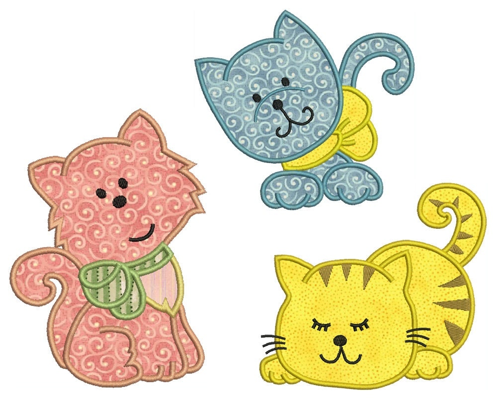 CATS 1 Machine Applique Embroidery 3 Patterns in 2 Sizes