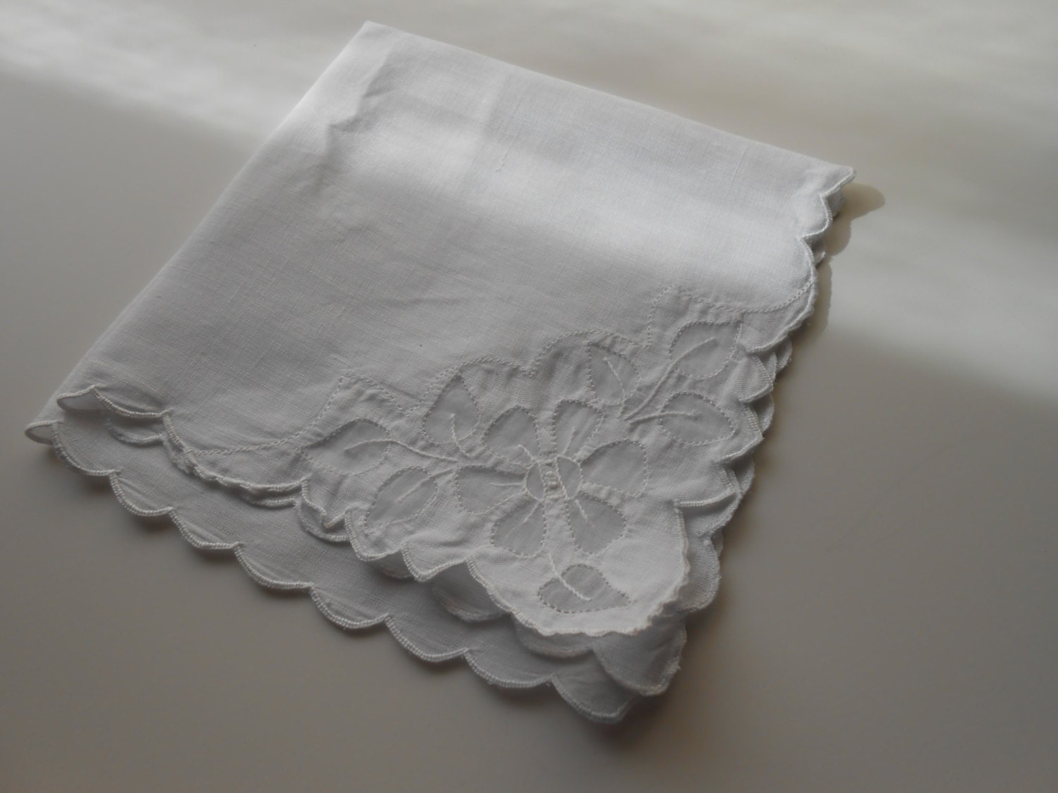 Unique White on White Vintage Hankie