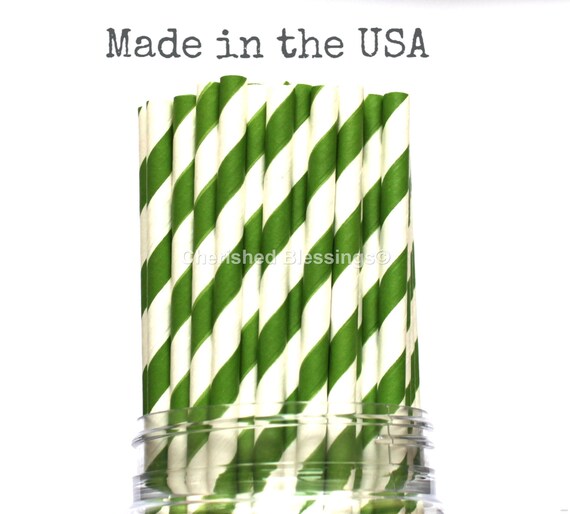 Items similar to Green Paper Straws, 50 Dark Lime Striped Paper Straws