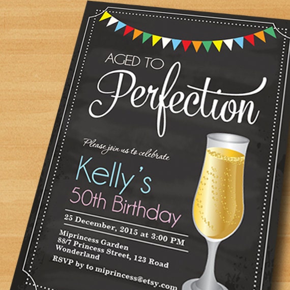 Champagne Birthday Invitation Aged To Perfection By Miprincess