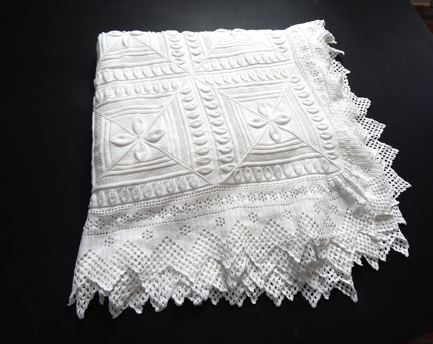 Vintage French Bed Coverlet Hand Knit with by Vintagefrenchlinens