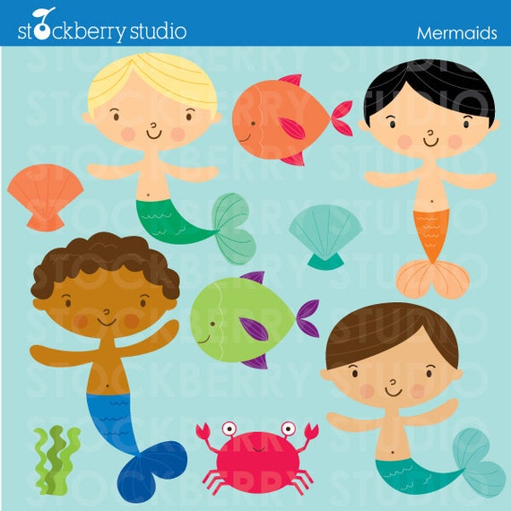 Download Items similar to Mermaid Boy Clipart - Mermaids Personal ...