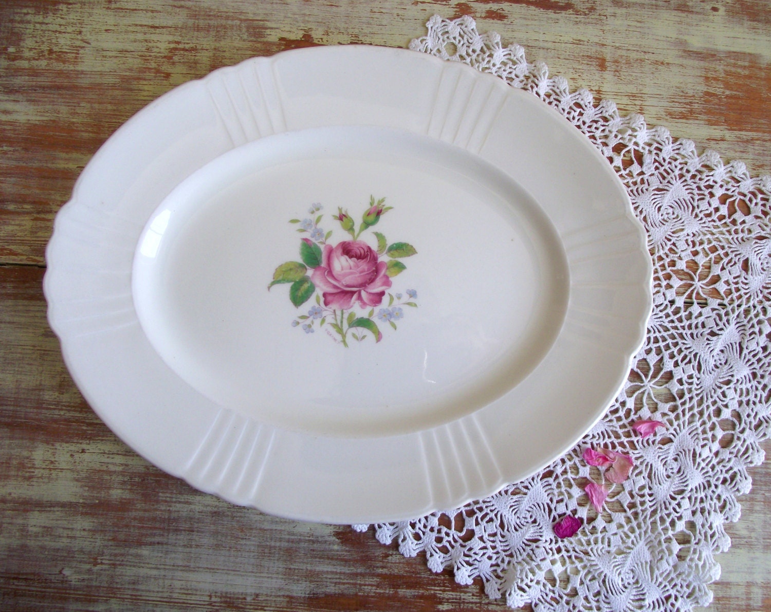 Vintage Myott Platter Rose Pattern Oval Plate