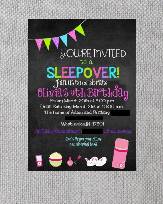 Sleepover Einladung zur Geburtstagsfeier personalisiert