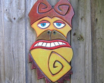 Funky Monkey, Original Wood Carving, Wood Sculpture, Wall Decor, Wall Art, by Fig Jam Studio