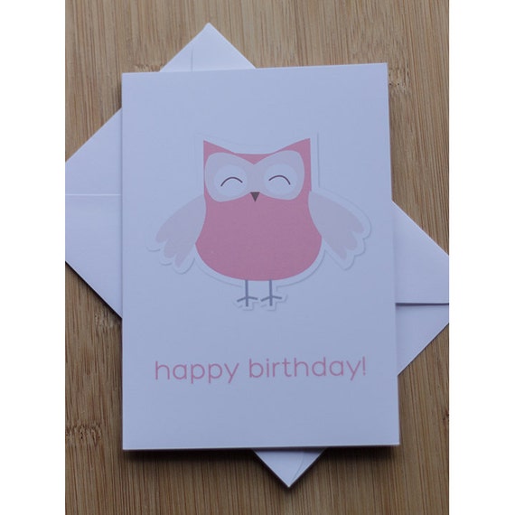 Pink Baby Owl Happy Birthday Card