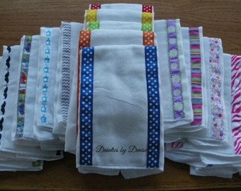 5 Baby Burp Cloths Decorated with Ribbon, Adorable, Super Absorbent Prefolded Decorated Diapers