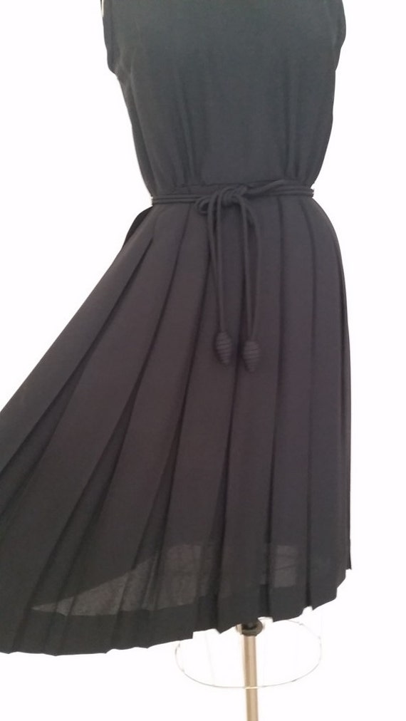 After Dark Dress / Vintage 1960s Black Dress / LBD / Pleated