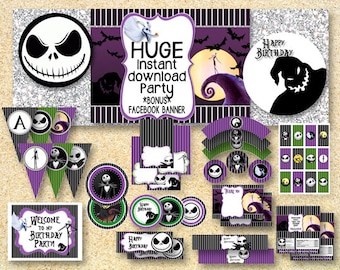 BIRTHDAY Nightmare Before Christmas Party, Printable Party Pack, Jack Skelington, Instant Download, Halloween printable, fall printable