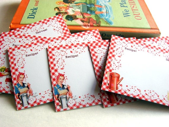 Card  Red   vintage Gingham 6  Vintage checks Checks Dinette Of Housewife  housewife Recipe Set