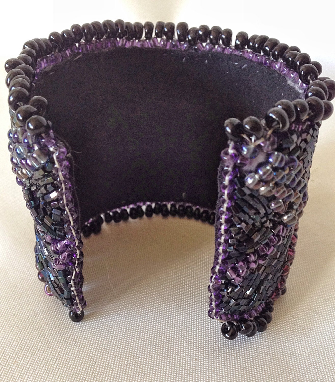 Black Purple Bracelet Cuff Beaded Bracelet Beaded Cuff