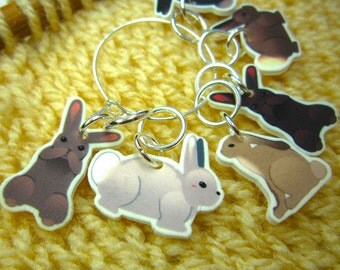 Rabbit Stitch Marker set of 6, bunny stitch markers, lightweight, knitting