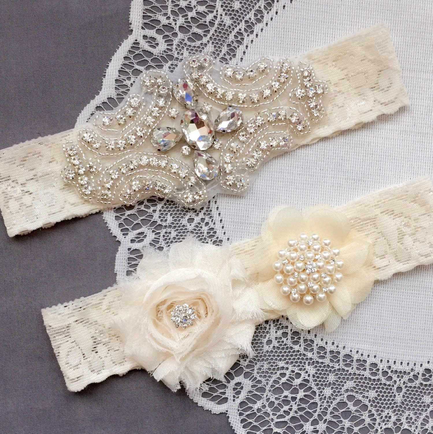 Wedding Garter Belt Set Bridal Garter Set Ivory Lace Garter