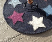Wool penny rug,wool candle mat, star applique