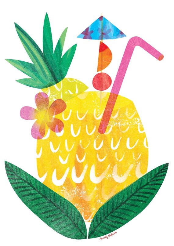 A4 Illustrated Pineapple Print by emilynelsonart on Etsy