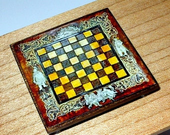 Medieval Chess Board, Dollhouse Miniature 1/12 Scale, Hand Made