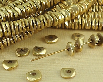 40 Brass Faceted Spacer Beads 6mm Heishi Chip Nugget Disc Solid Brass Beads from India Flat Metal Beads Natural Heishi US Seller