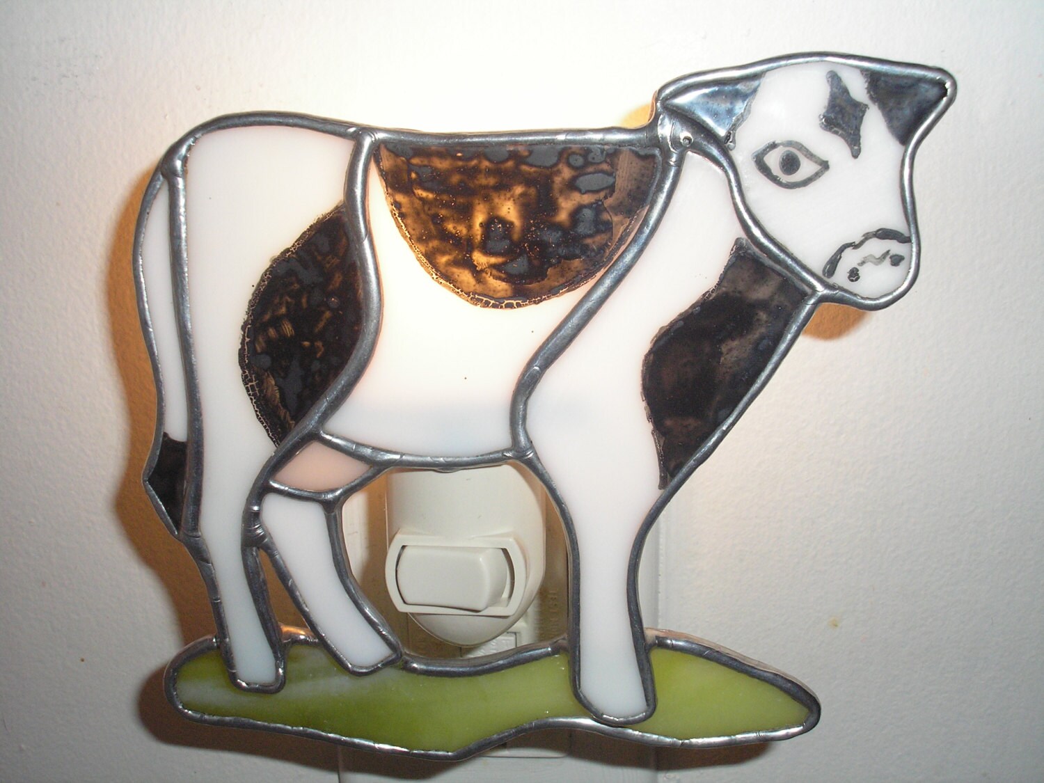 LT Stained glass Holstein cow night light lamp black and white