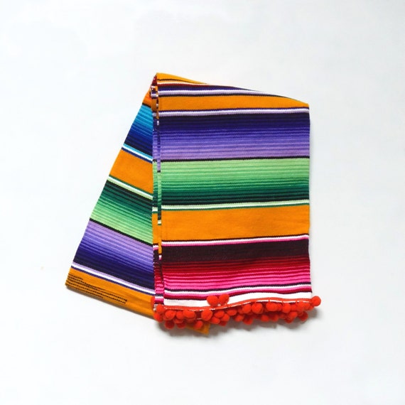 pom pom blanket trim de Picnic Blanket Medium Striped Mayo Pom Cinco Mexican Throw Serape