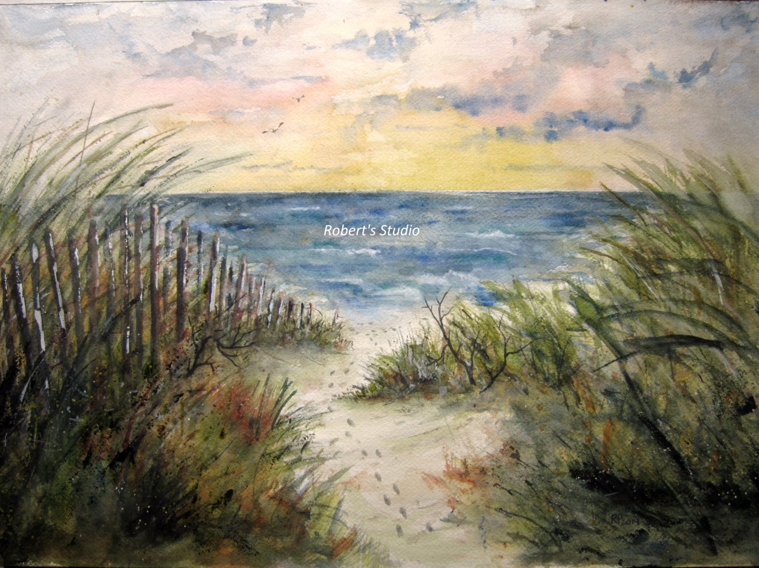 Download Beachscape Original Watercolor Landscape Painting 14x20