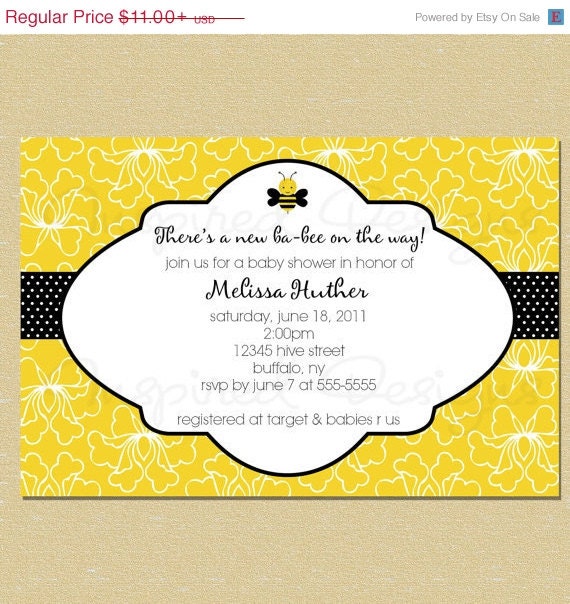 ON SALE Bee Bumble Bee Spring Baby Shower Invitation Il_570xn