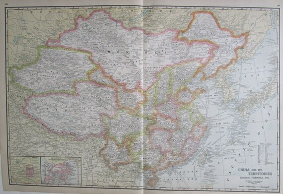 XL 1919 China Map. 20x13. HONG KONG Peking Inset Maps.