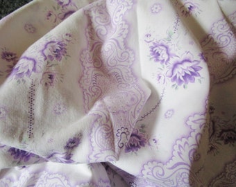 Vintage French Fabric Lilac Roses Rosebuds Faded Stripes Scrolls Suitable for Patchwork Quilting Lavender Bags Feedsack Pillow
