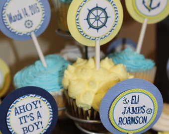 Sailboat Blue and Yellow Cupcake Toppers